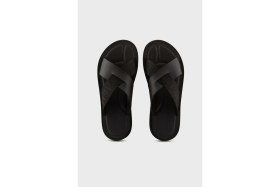 Resim Emporio Armani Logolu Çapraz Bantlı Deri Terlik Erkek Terlik X4P124 XN787 K001 