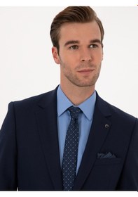 Resim Cacharel Lacivert Slim Fit Yün Karışımlı Mikro Desenli Takım Elbise 