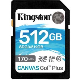 Resim Kingston SDG3-512GB 512GB SDXC Canvas Go Plus 170R C10 UHS-I U3 V30 Hafıza Kartı 