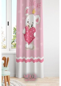 Resim Pembe Ayıcık Desenli Fon Perde Çocuk Ve Bebek Odası Süet Dijital Baskılı Ekstrafor Büzgü Tek Kanat Çok Renkli 