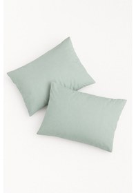 Resim Vevra Yeşil Düz Renkli 2 Li Yastık Kılıfı Pamuklu Kumaş Fermuarlı Yeşil 