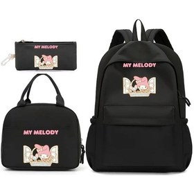 Resim Oldfriend Siyah My Melody Okul Çantası Ve Kalemlik Seti Ayarlanabilir Askı Fermuarlı Makinede Yıkanabilir Siyah 