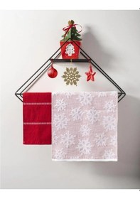 Resim 30x50 Yılbaşı Christmas Yeni Yıl Temalı 2'li Hediyelik Havlu Seti Beyaz - Kırmızı 