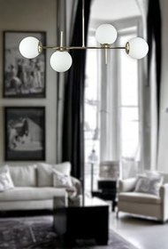 Resim Fer Avize Çello Modern Lüks Tasarım Gold Renk Beyaz Camlı Tavan Yemek Masası Üstü -Salon 4 lü Avize 