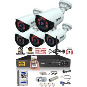 Resim IDS 5 Kameralı 5 Mp Lensli 1080P Full HD Kamera Seti - Gece Görüşlü - Su Geçirmez - Cepten İzle 
