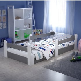 Resim Tuliplifeyapımarket Tuliplife Montessori Karyola Beyaz-Antrasit Çocuk Yatağı -317 