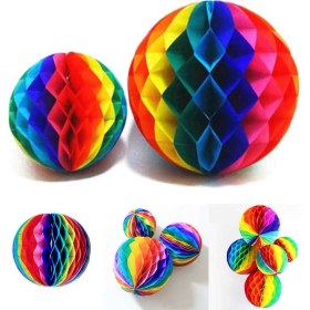 Resim Mena Rise Gökkuşağı Renkli 30 cm Rengarenk Kağıt Süs Fener 1 Adet - Lisinya 