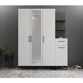 Resim Açelya Aynalı Portmanto Vestiyer Ayakkabılık Fb - M3 Montaj Dahil 140 Cm 