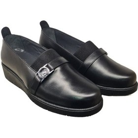 Resim Napa Shoes Kadın Hakiki Deri Sıkıştırılmış Köpük Taban Rahat Ultra Hafif Günlük Dolgu Topuk Ayakkabı Napa-4000 Siyah 