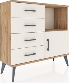 Resim Arges Şifonyer Tek Raflı 4 Çekmeceli Tek Kapaklı 88x30x80 Çam-aytaşı Aytaşı 