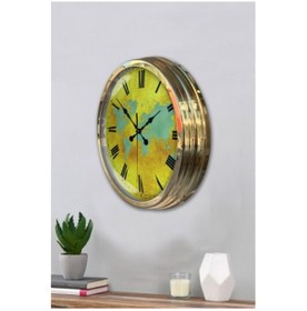 Resim Altın Gold Rengi Metal Çerçeveli Salon Ofis Duvar Saati 40 Cm C35 