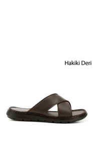 Resim Gönderi(r) Erkek Kahverengi Çapraz Bantlı Hakiki Deri Terlik 