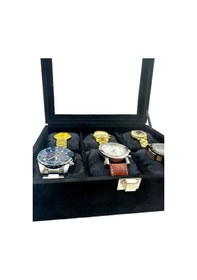 Resim Richbox 6'lı Saat Kutusu Siyah Alcantara Süet 