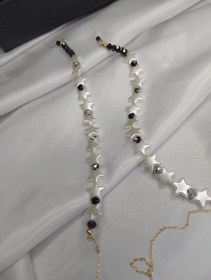 Resim Nevgiss Aksesuar Siyah Kristal Boncuklu Yıldız Inci Boncuklu Altın Kaplama Zincir Detaylı Gözlük Zinciri Gözlük Ipi 