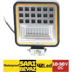 Resim 42 LED Kare 10V-30V Off Road Sarı-Beyaz Fonksiyonlu Projektör Çalışma Lambası 