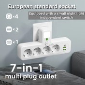 Resim Avrupa standartlı priz panosu, 4 prize, 3 USB şarj portu (1 TYPE-C), bağımsız anahtarlama/gece lambası, çok uygun ev, seyahat, ofis, yurt için, Avrupa standardı çıkışlara uy, 110V-250V, 10A/2500W, beyaz/siyah 