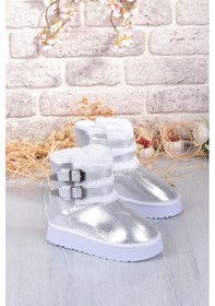 Resim Fort Nurela Simli Süet İçi Kürklü Tüy Ve Toka Detaylı Anne Kız Kısa Kadın Bot Gümüş 