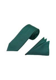 Resim Brianze 7.5 Cm Yeşil Lacivert Çizgili Kravat Mendil Set Yeşil 