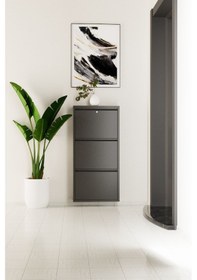 Resim Kilitli 3 Kapaklı Metal Ayakkabılık Antrasit Antrasit 