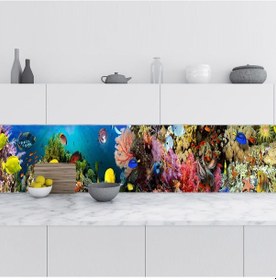 Resim Mutfak Tezgah Arası Folyo Fayans Kaplama Folyosu Deniz Mercanları 