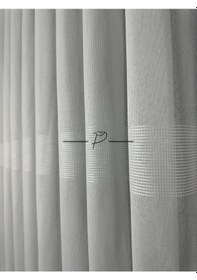 Resim Tül Perde Bantlı Şerit Anotella Desen Lüx Armür 3 Farklı Renk Seçeneği Ekru-Ekru Şerit 