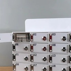 Resim Duvara Monte Cep Telefonu Soyunma Kutusu Kilitli Kalınlaştırılmış Akrilik Mobil Depolama Temiz Masaüstü Bilgisayarlar için 50 Izgaralı Personel Depolama Çözümü Güvenli Telefon 