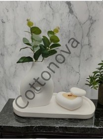 Resim Cottonova C37 Dekoratif Vazo Ve Kalp Mumluk Beyaz 