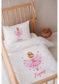 Resim %100 Pamuk Saten Isme Özel Isimli 100x150 Bebek Yatak Nevresim Seti Peri 