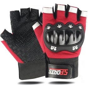 Resim Çocuklar İçin Koruma Destekli Kırmızı Renkli Unisex Yarım Parmak Scooter Bisiklet Eldiveni 