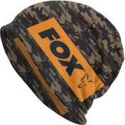 Resim 1 Adet Fox International Heritage İngiliz Markası Erkek Bere - Kamuflaj Yeşili/Kahverengi/Bej, Simge Temsilli Fok Logolu Yumuşak Esnek Kafatası Şapkası, Çipura Balıkçılığı ve Açık Hava Etkinlikleri İçin Uygun - Olta Tutkunları İçin Mükemmel Hediye (Kamufle Desen) 