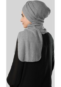 Resim Hürrem Bone Gri Kışlık Kendinden Atkılı Peluş Tesettür Bone Jakar Düz 2329 15 Gri 