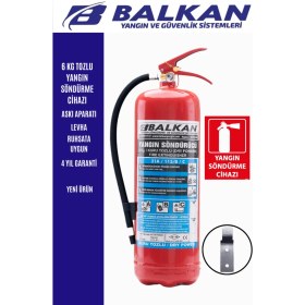 Resim Balkan Yangın Ve Güvenlik Sistemleri Balkan Ticaret 6 kg Tozlu Yangın Söndürme Cihazı Aski Aparatı ve Levha ile Güvenli Kullanım 