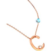 Resim Ose Shop Nazar boncuklu ve zirkon taş detaylı gümüş rose c harfi kolye 