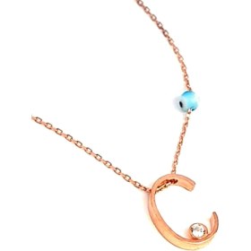 Resim Ose Shop Nazar boncuklu ve zirkon taş detaylı gümüş rose c harfi kolye 