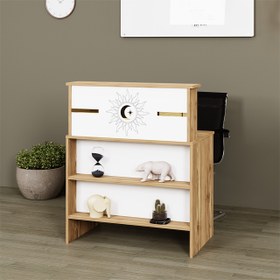 Resim VENÜS HİLAL ÇEKMECELİ BANKO, SEKRETER MASASI, ÇAM BEYAZ, 90 CM 