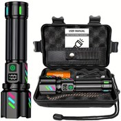 Resim LED El Feneri, Şarj Edilebilir Taşınabilir Taktiksel Işık, 5 Modlu, Uzun Mesafe, Alüminyum Alaşım, USB Type-C, Dijital Güç Göstergeli, Çok Fonksiyonlu El Feneri, Açık Hava, Balıkçılık, Kamp, Acil Durumlar İçin - Renkli Kutu/Hediye Kutusu 