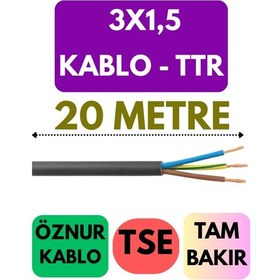 Resim Öznur 3x1,5 Ttr Kablo Metre Seçenekli Siyah - 20 Metre 