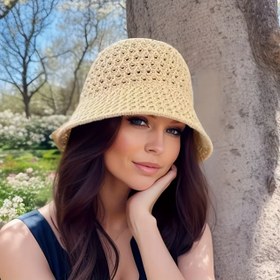 Resim Kadınların Trendy Hasır Kova Şapkası - Güneş Koruma, Örülmüş, Tek Katmanlı, Plaj Stili, Açık Hava Gölge Şapkası, Plaj Aksesuarları | Örülmüş Şapka | Esnek Olmayan Uygunluk 