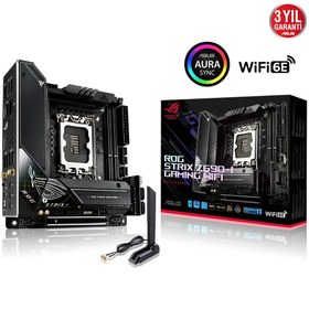 Resim ASUS ROG STRIX Z690-I GAMING WIFI INTEL Z690 LGA1700 DDR5 6400 HDMI THUNDERBOLT 2X M2 USB3.2 AX WİFİ BT AURA RGB 2.5GBİT LAN MİNİ ITX THUNDERBOLT 4 PCIE5.0 İKİ YÖNLÜ AI SES ENGELLEYİCİ MİK. 