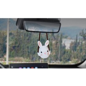 Resim KREATİF TASARIM El Yapımı Amigurumi Tavşan Araba Süsü 