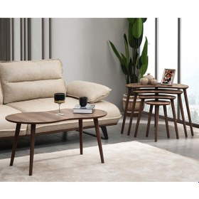 Resim Vovvahome Moon 4lü Mdf Ahşap Zigon Sehpa Ve Orta Sehpa - Ceviz 