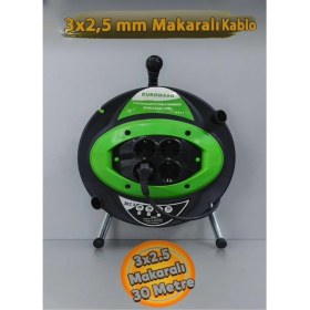 Resim Euromaag 30 Metre Plastik Makaralı Seyyar Kablo Cca Kablo 4 Priz Monofaze Uzatma 3x2,5 mm Kablo 