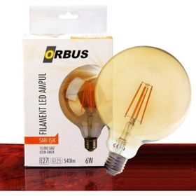 Resim ORBUS Orb-ga6w 6w Sarı Işık E27 G125 540 Lümen 15.000 Saat Filament Led Ampül 