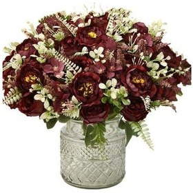 Resim Şarap Kırmızısı Simüle Çiçek Yapay Şakayık Çiçekleri Gerçekçi Nefis Sahte Çiçek Aranjmanı Ev Düğün Parti Dekorasyon İçin 