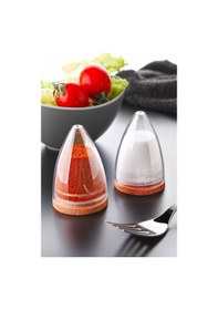 Resim KitchenLife 2 Li Lux Ahşap Altlıklı Piramit Modelli Tuzluk Biberlik Seti - Silikon Kapaklı Damla Baharatlık 80 Ml Beyaz - Şeffaf 