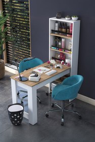 Resim Rani Mobilya Rani Bj113 Raflı Manikür Masası Makyaj Masası Sepet Ceviz - Beyaz 