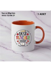 Resim Best Teacher Tasarımlı Öğretmenler Günü Kişiye Özel İsim Baskılı Kupa Bardak Öğretmene Hediyelik Turuncu 