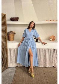 Resim Bebe Mavi Müslin Uzun Elbise 