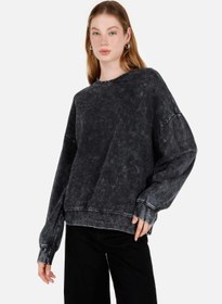 Resim Comfort Fit Yuvarlak Yaka Kadın Antrasit Örme Sweatshirt 