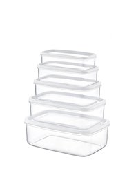 Resim Kapris Dikdörtgen Erzak Saklama Kabı 5'Li Beyaz 